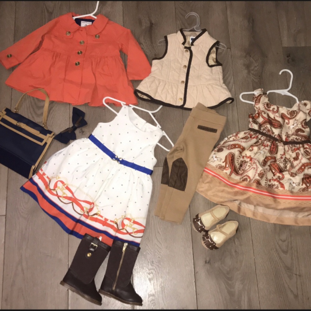 Janie & Jack Riding Horses Coat , Vest, Dresses, Purse Shoes Size 6 -12 months